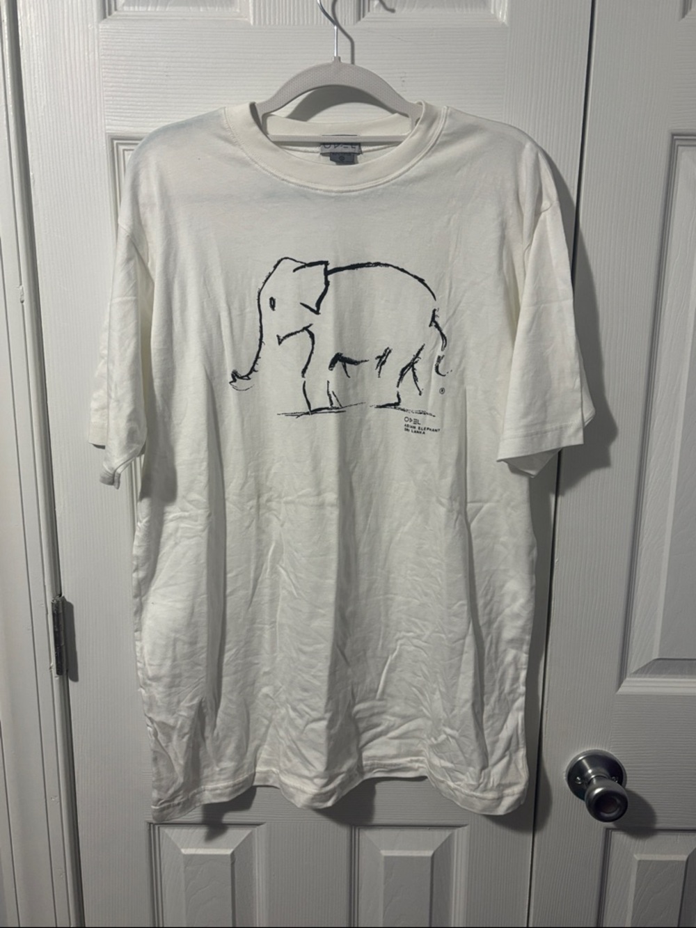 White Tee with Black Sketch Elephant Graphic